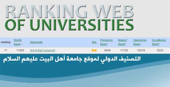 تصنيف موقع جامعة أهل البيت عليهم السلام حسب موقع webometrics 