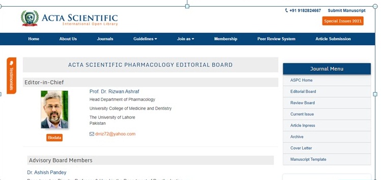 اختيار أ.د. علي الرفاعي عضوا في هذه المجلة العالمية التي تصدر في الهند 